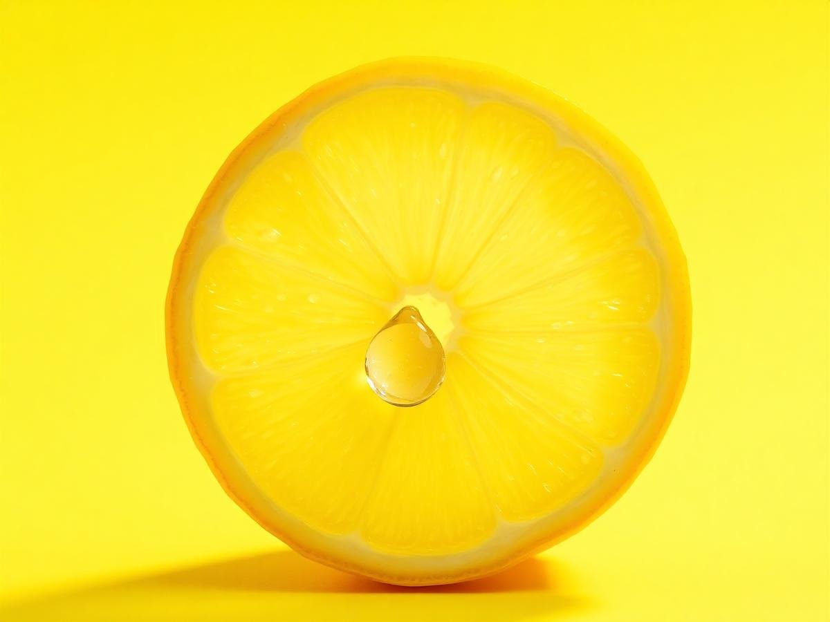 Fatia de limão com uma gota dourada de vitamina D3 líquida